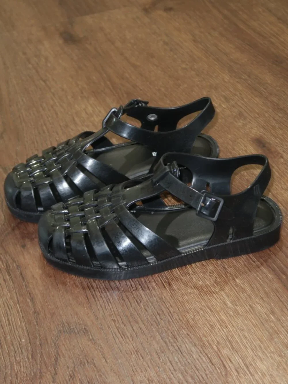 Girls Mini Melissa Solid Black Woven Jelly Strappy Summer Sandals sz 1Y 1 Youth